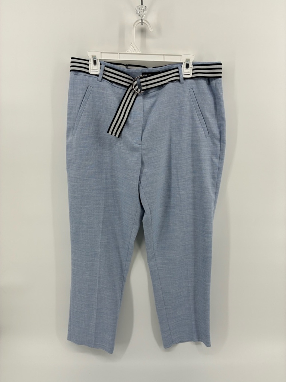 Light Blue Women's Cropped Dress Pants with Striped Belt